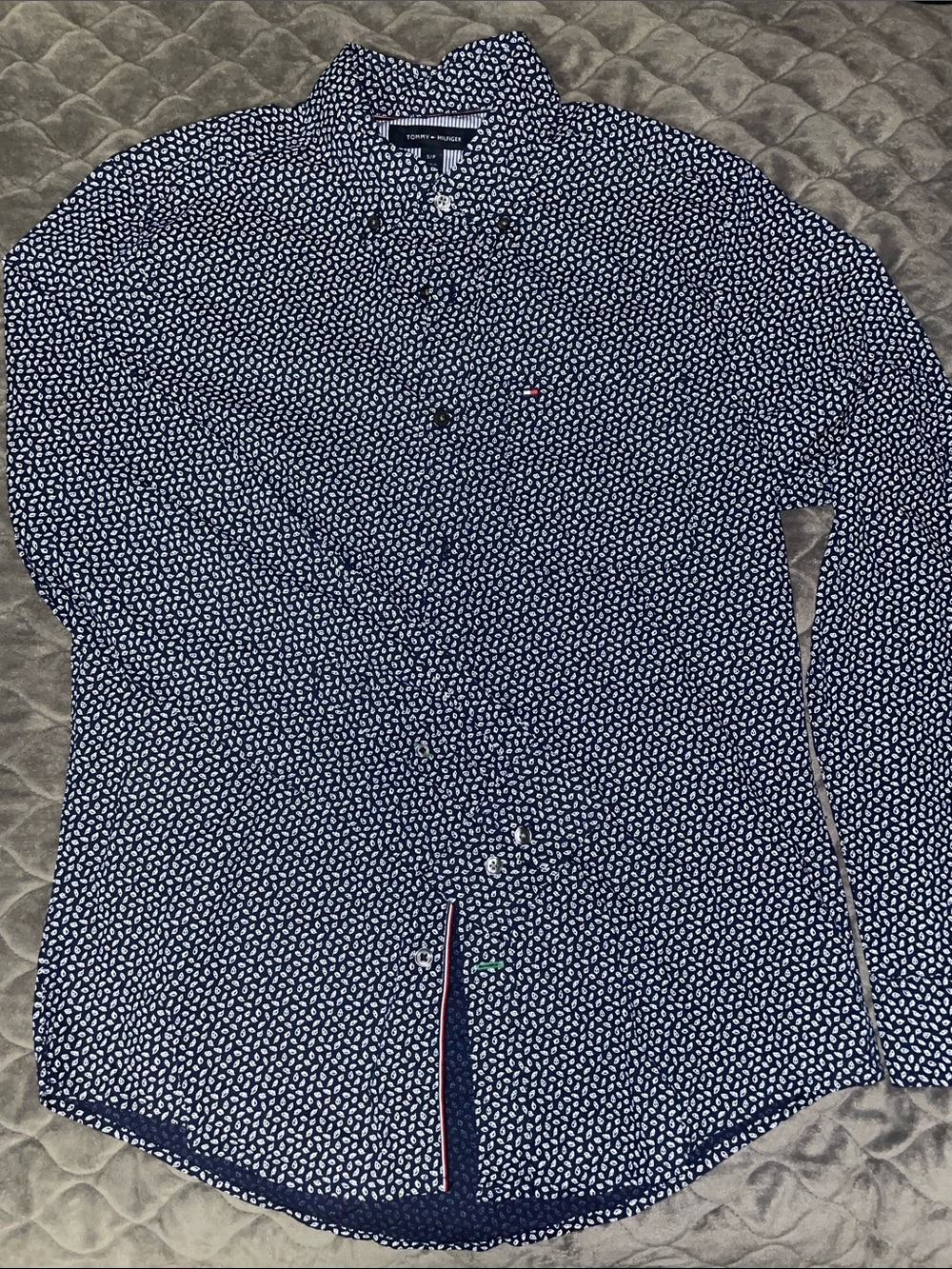 Tommy Hilfiger Navy White Micro-Print Button Shirt Jacket - S/P